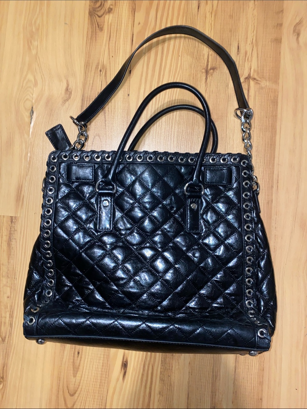 Michael Kors Black Quilted Satchel with Chain-Trim - Picture 2 of 7
